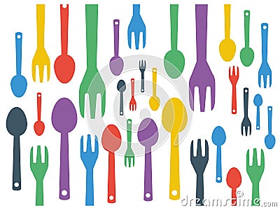 Colorful cutlery spoon and fork contemporary pattern. Vector Illustration