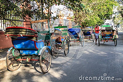 Colorful cycle rickshaws of Pondicherry, Puducherry, India Editorial Stock Photo