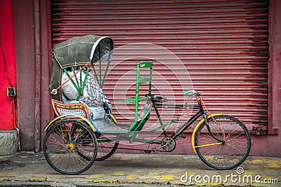 Colorful cycle rickshaws of Pondicherry, Puducherry, India Editorial Stock Photo