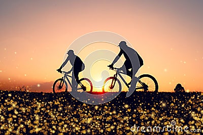 colorful of cyclist and Bicycle silhouette Stock Photo