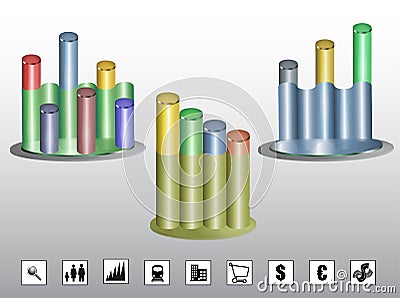 Colorful cylindrical graphs with icons Vector Illustration