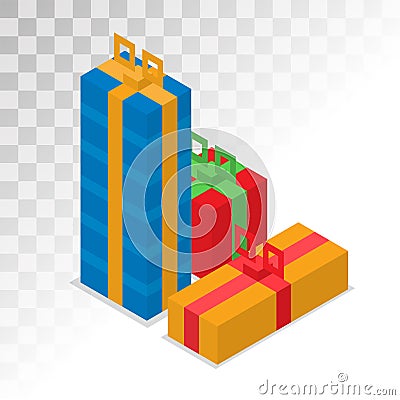 Colorful 3d gift boxes with bows and ribbons Vector Illustration