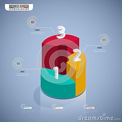 Colorful 3D graph stair step to success business concept infographic template. Can be used for workflow layout, diagram web design Vector Illustration