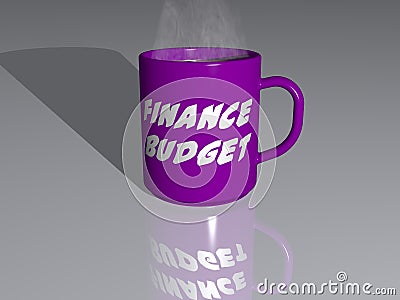 coffee mug representing finance budget in 3D illustration on a mirroring floor Cartoon Illustration