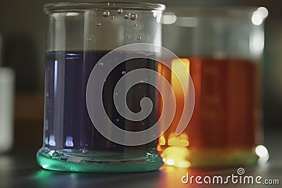 Colorful 3D illustration depicting the acid-base neutralization process in a beaker Stock Photo