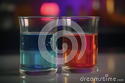 Colorful 3D illustration depicting the acid-base neutralization process in a beaker Stock Photo