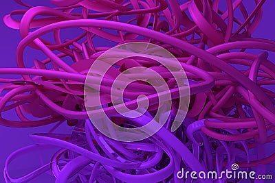 Colorful 3D rendering. Bunch of messy string geometric. For graphic design or background, CGI composition. Stock Photo