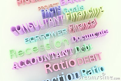 Abstract CGI typography, business related keywords. Wallpaper for graphic design. Colorful, accountant, borrower, financial. Stock Photo