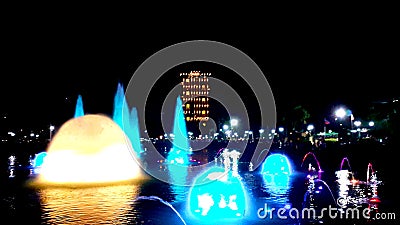 Colorful dancing fountain at night in Luneta Park Stock Photo