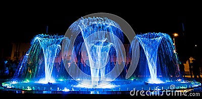 Colorful dancing fountain Stock Photo