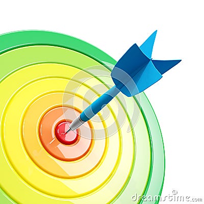 Colorful dartboard with a dart in the center Stock Photo