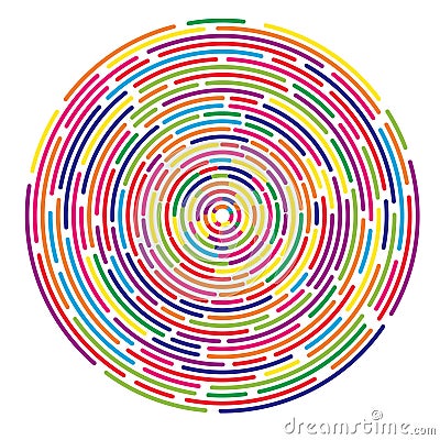 Colorful dashed random concentric circles abstract background Vector Illustration