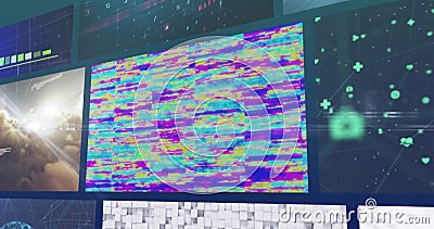 Colorful data visualization and digital network image over abstract background Stock Photo