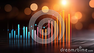 Colorful Data Visualization with Graph Bars and Bokeh Background for Financial Analysis Stock Photo