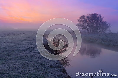 Colorful dawn on the river Stock Photo