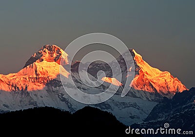 Colorful dawn scene on mount Nanda devi Stock Photo