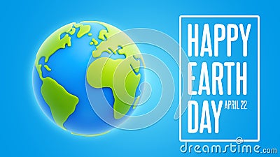 Cute planet Earth on blue background. Happy Earth Day Vector Illustration