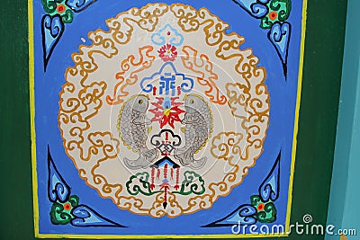 Colorful decorated ceiling in a temple in the Seven Star Crags National Park, China Stock Photo