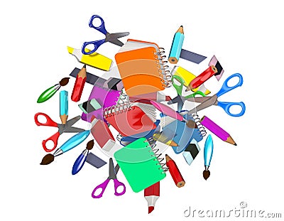 Colorful decorative composition with many school related objects Stock Photo