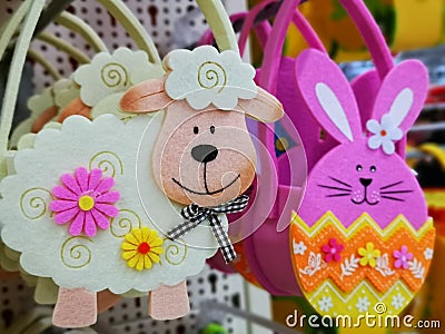 Colorful decorative figurines of felt for Easter Stock Photo