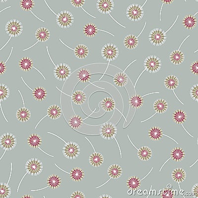 Colorful decorative seamless vector pattern with abstract dandelions on green background. Surface pattern design. Vector Illustration