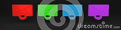 Colorful Delete envelope icon isolated on black background. Delete or error letter. Cross on message. Rejected mail Cartoon Illustration