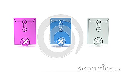 Colorful Delete envelope icon isolated on white background. Delete or error letter. Cross on message. Rejected mail Cartoon Illustration