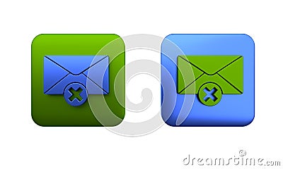 Colorful Delete envelope icon isolated on white background. Delete or error letter. Cross on message. Rejected mail Cartoon Illustration