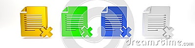 Colorful Delete file document icon isolated on white background. Rejected document icon. Cross on paper. Minimalism Cartoon Illustration