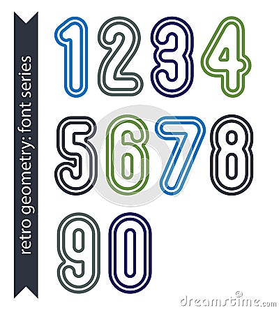 Colorful delicate retro numbers set, vector light classic digits Vector Illustration