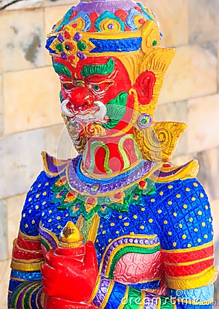 Colorful demon in Wat Nong Hoi Temple Stock Photo