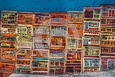 Colorful design drawing street wall Soho Central Hong Kong Editorial Stock Photo