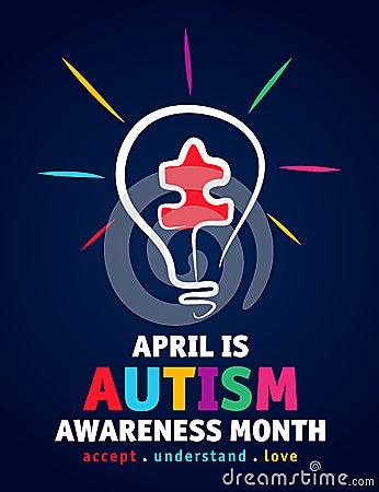 Colorful design word world autism awareness day with puzzle inside bulb Vector Illustration