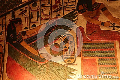 The designs in Queen Nefertari tomb in Queens valley in Luxor Editorial Stock Photo