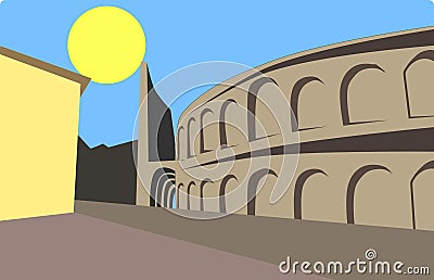 Colorful detail of the Verona Arena Vector Illustration