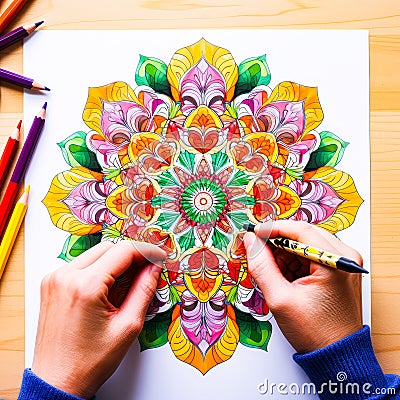 Colorful and detailed mandala illustration for adult relaxation and stress relief Stock Photo