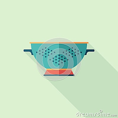 Colorful colander flat square icon with long shadows. Vector Illustration