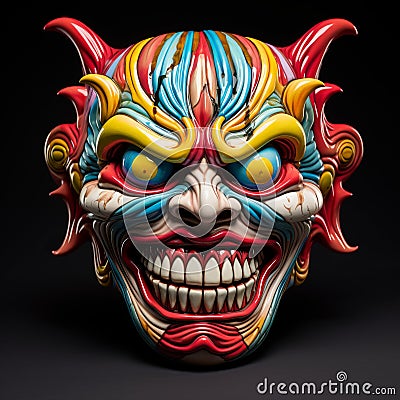 Colorful Devil Masks By Luo Xiaoxia: Grotesque And Macabre Point-neuf Mascarons Cartoon Illustration