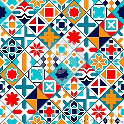 Colorful diagonal geometric tiles seamless pattern, vector Vector Illustration