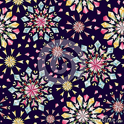 Colorful diamond crystals on dark violet seamless pattern, vector Vector Illustration