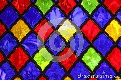 Colorful diamond pattern stained glass Stock Photo