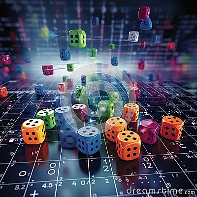 Colorful Dice on Risk Assessment Chart Stock Photo