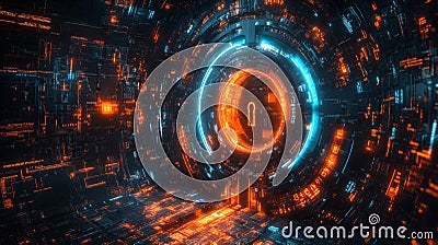 Exploring quantum encryption and security through qubits, superposition, and entanglement in a digital landscape Stock Photo