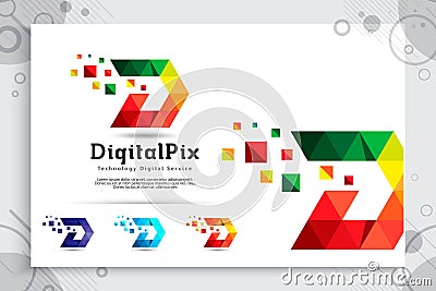 Colorful digital pixel letter D vector logo with modern concept , illustration of letter D with pixel concept use for digital Vector Illustration