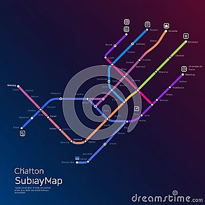 Colorful, digitally-rendered subway map labeled 