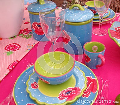 Colorful dinner service Stock Photo