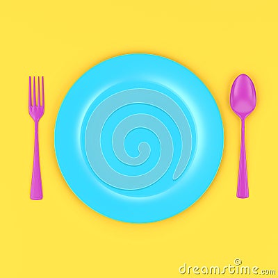 Colorful Dinner set Top view. Stock Photo
