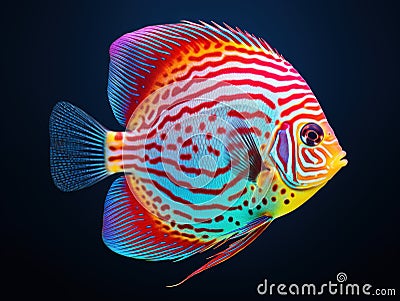 Ai Generated illustration Wildlife Concept of Colorful Discus Fish Isolated on White Background Cartoon Illustration