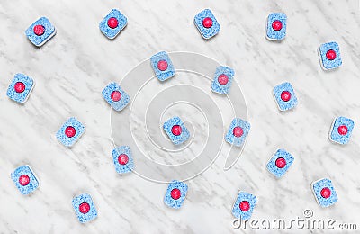 Dishwasher detergent tablets on marble background Stock Photo