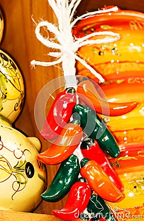 Colorful display ceramic chili Stock Photo